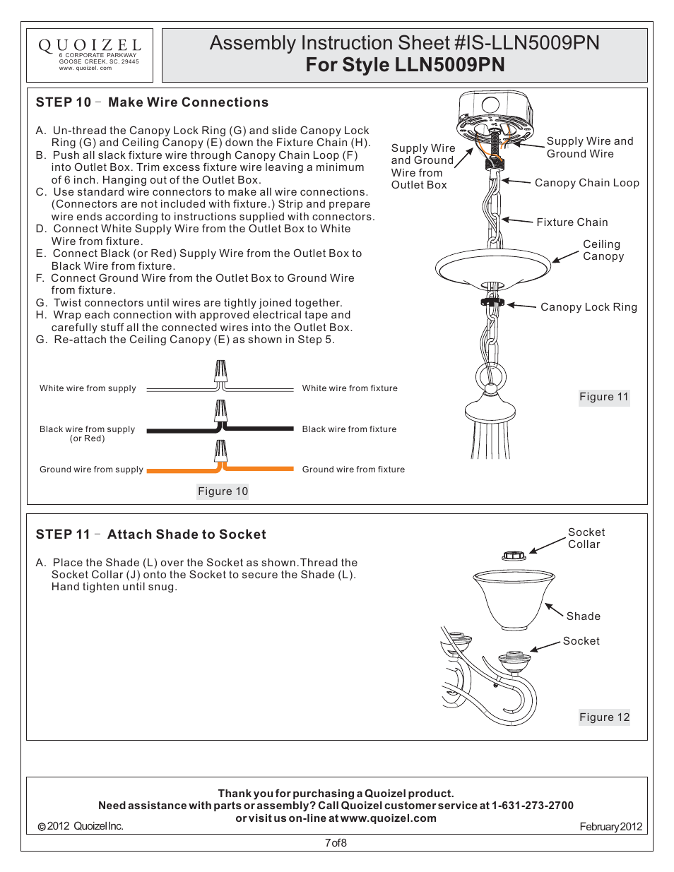 Quoizel LLN5009PN Lillian User Manual | Page 7 / 8