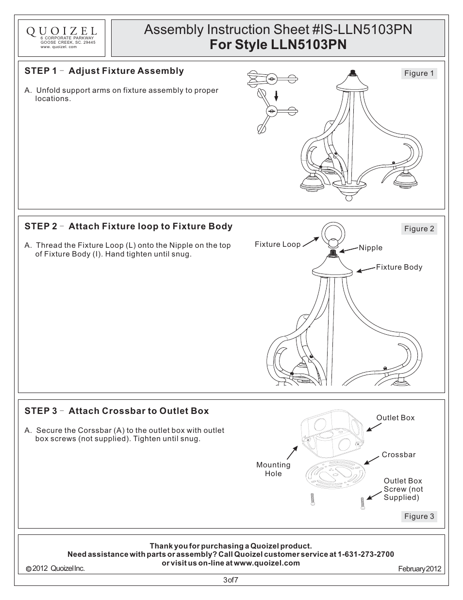 Quoizel LLN5103PN Lillian User Manual | Page 3 / 7