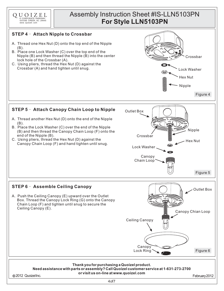 Quoizel LLN5103PN Lillian User Manual | Page 4 / 7