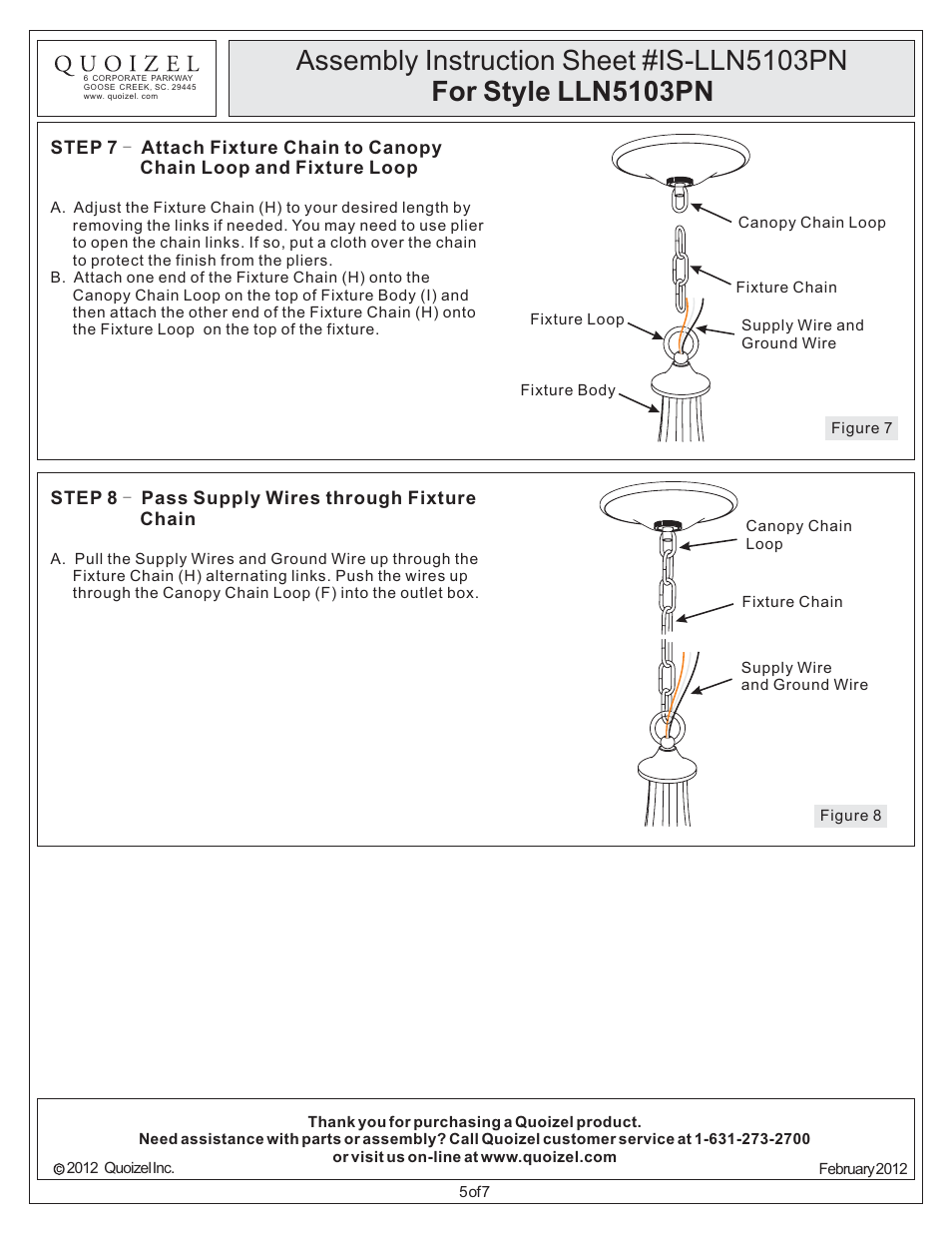 Quoizel LLN5103PN Lillian User Manual | Page 5 / 7