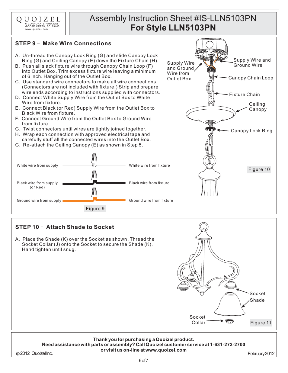 Quoizel LLN5103PN Lillian User Manual | Page 6 / 7