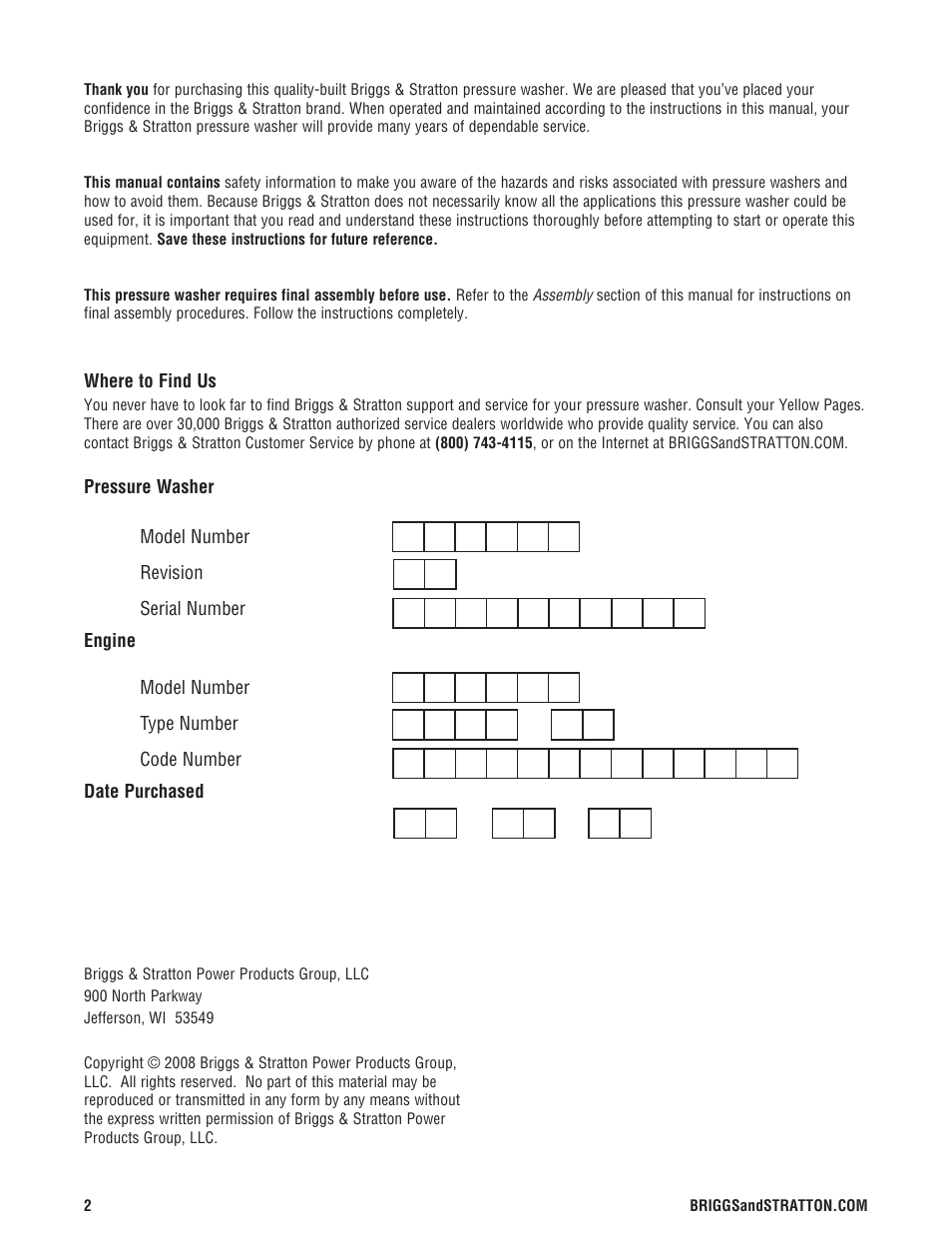 Briggs & Stratton 3400 PSI User Manual | Page 2 / 60