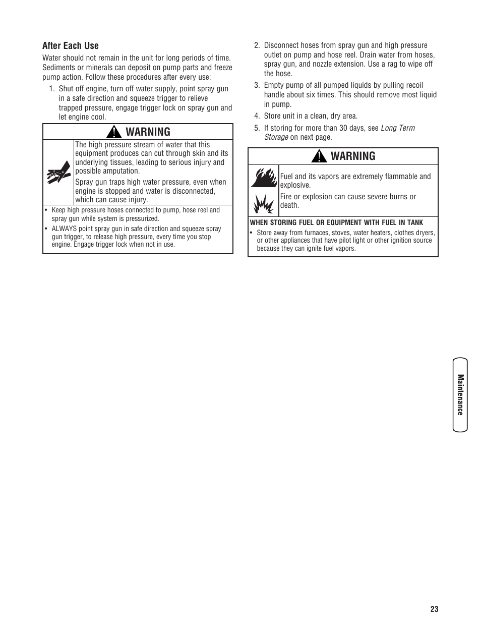 Despues de cada uso, After each use, Warning | Briggs & Stratton 3400 PSI User Manual | Page 23 / 60