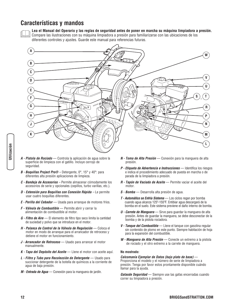 Características y mandos | Briggs & Stratton 3400 PSI User Manual | Page 42 / 60