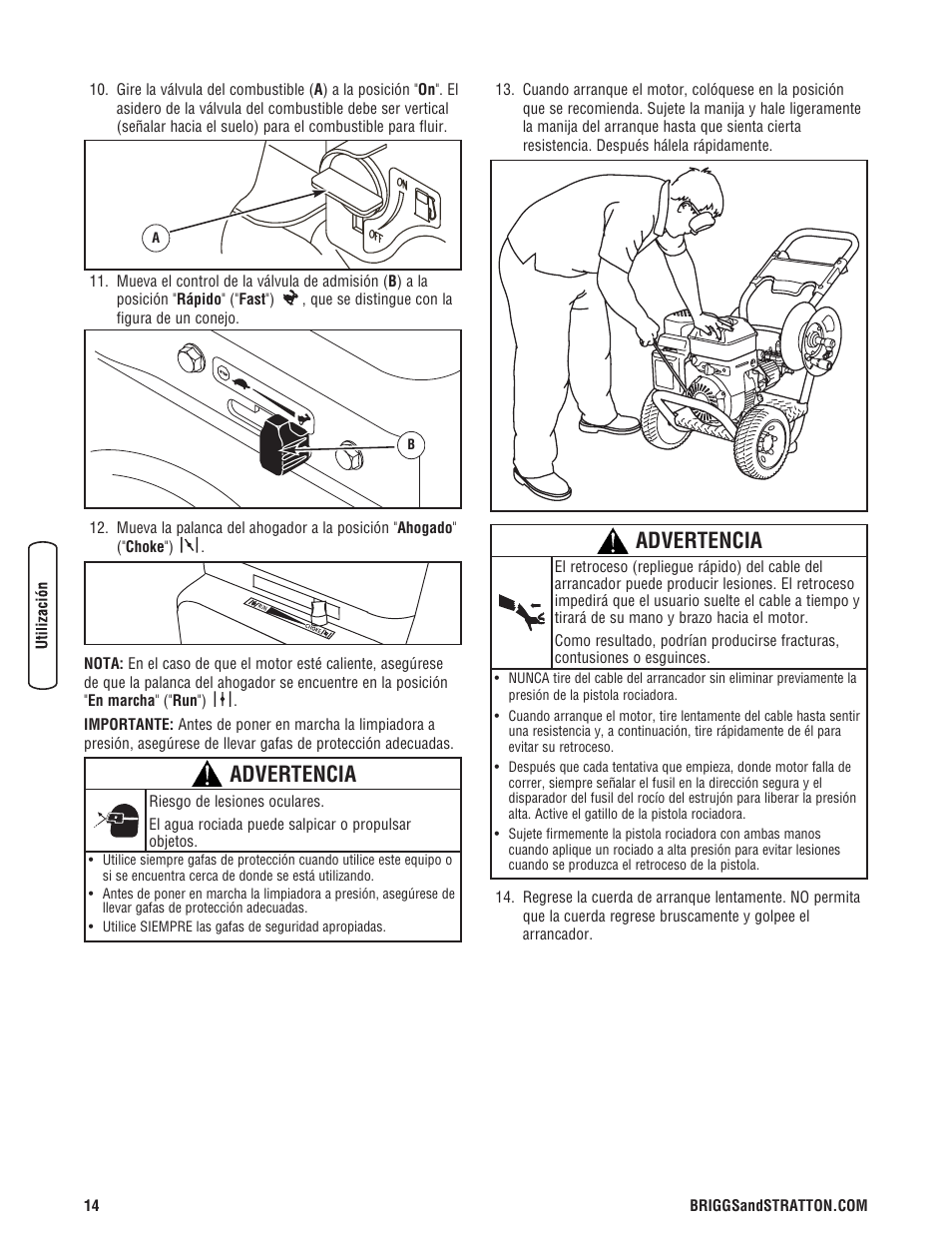Advertencia | Briggs & Stratton 3400 PSI User Manual | Page 44 / 60
