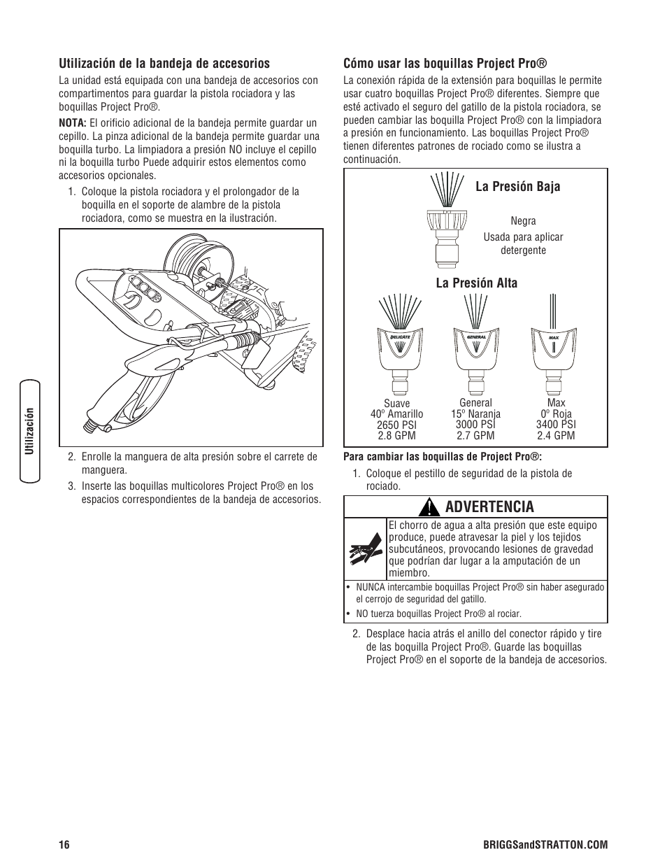 Advertencia | Briggs & Stratton 3400 PSI User Manual | Page 46 / 60