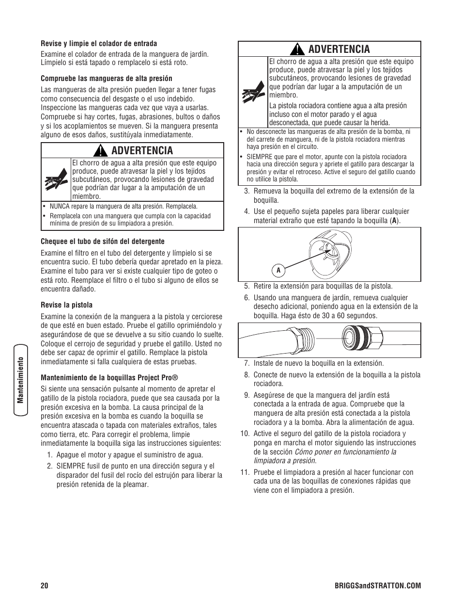 Advertencia | Briggs & Stratton 3400 PSI User Manual | Page 50 / 60