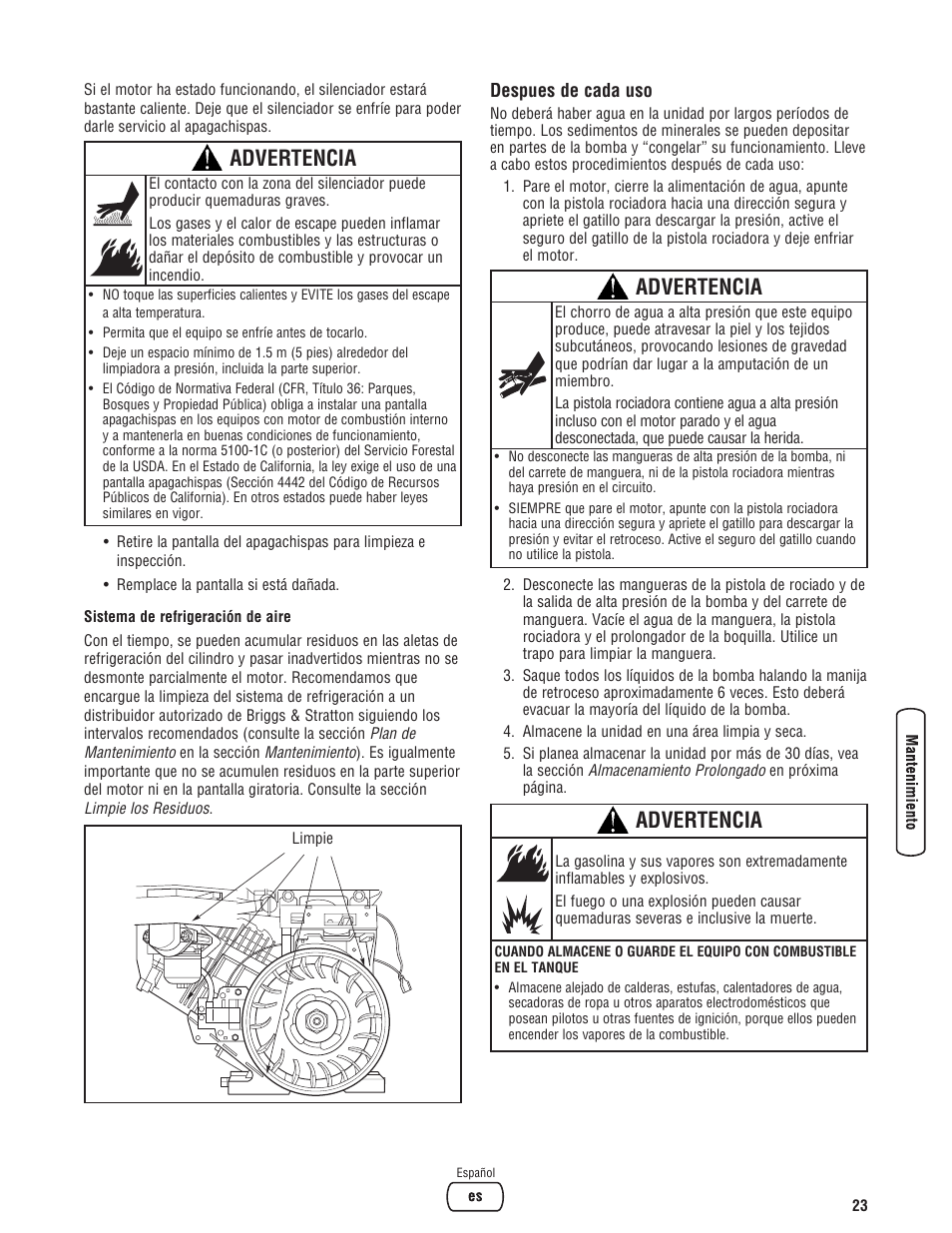 Advertencia | Briggs & Stratton 3400 PSI User Manual | Page 53 / 60