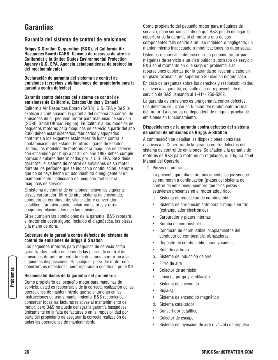 Garantías | Briggs & Stratton 3400 PSI User Manual | Page 56 / 60