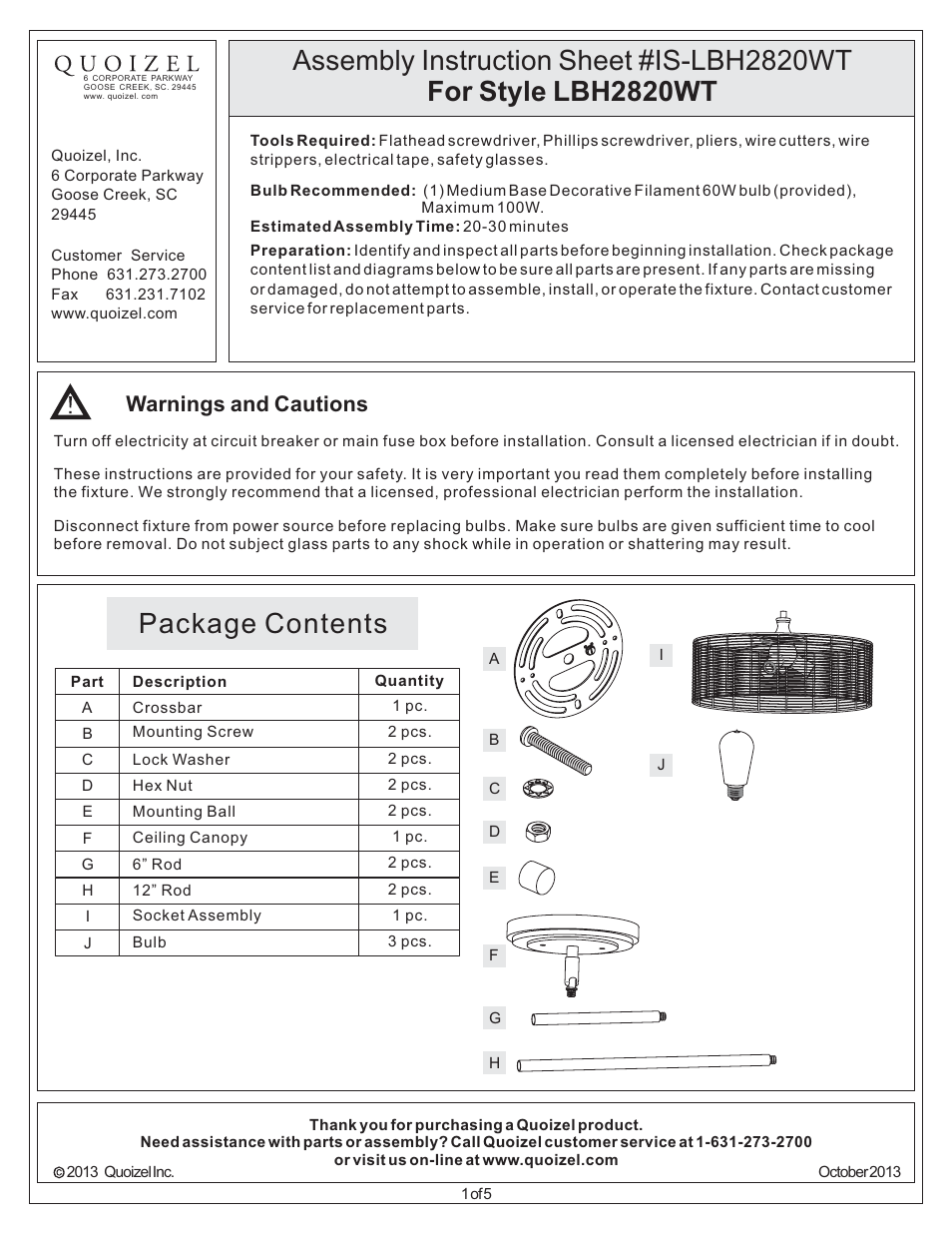 Quoizel LBH2820WT Long Beach User Manual | 5 pages