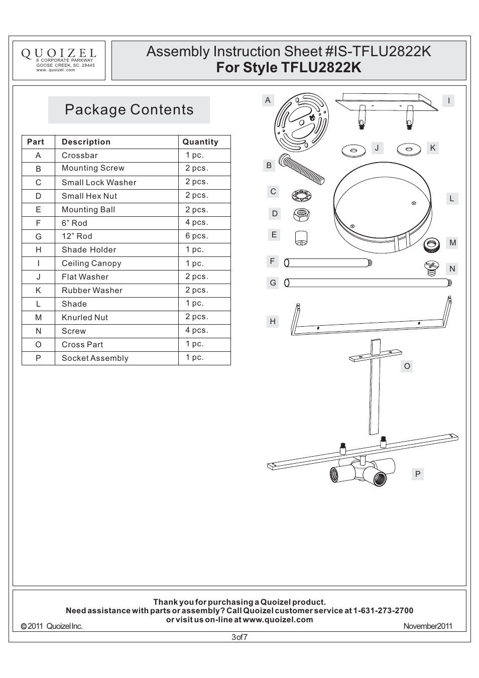 Package contents | Quoizel TFLU2822K Luxe User Manual | Page 3 / 7