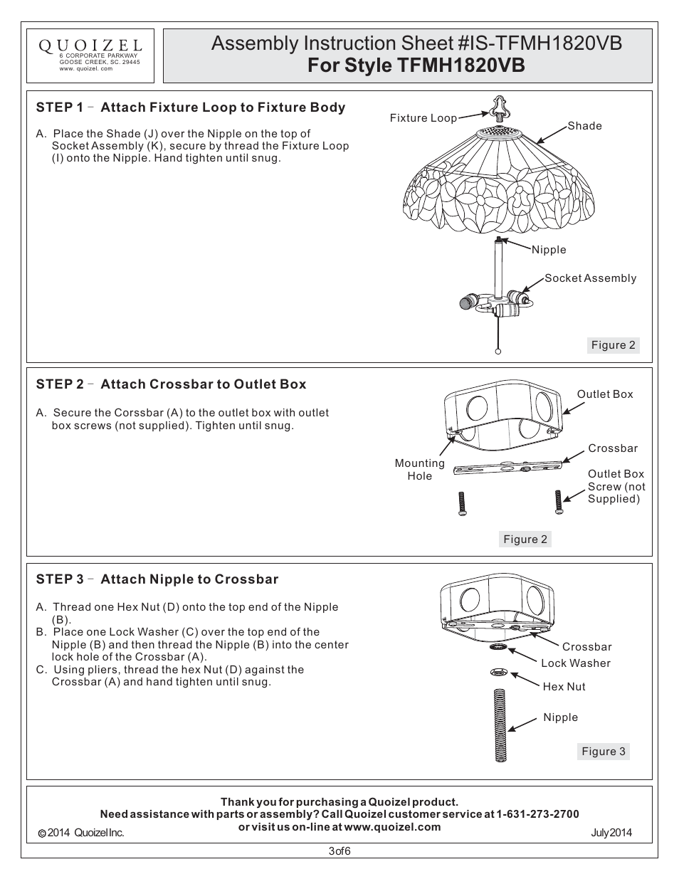 Quoizel TFMH1820VB Mariah User Manual | Page 3 / 6