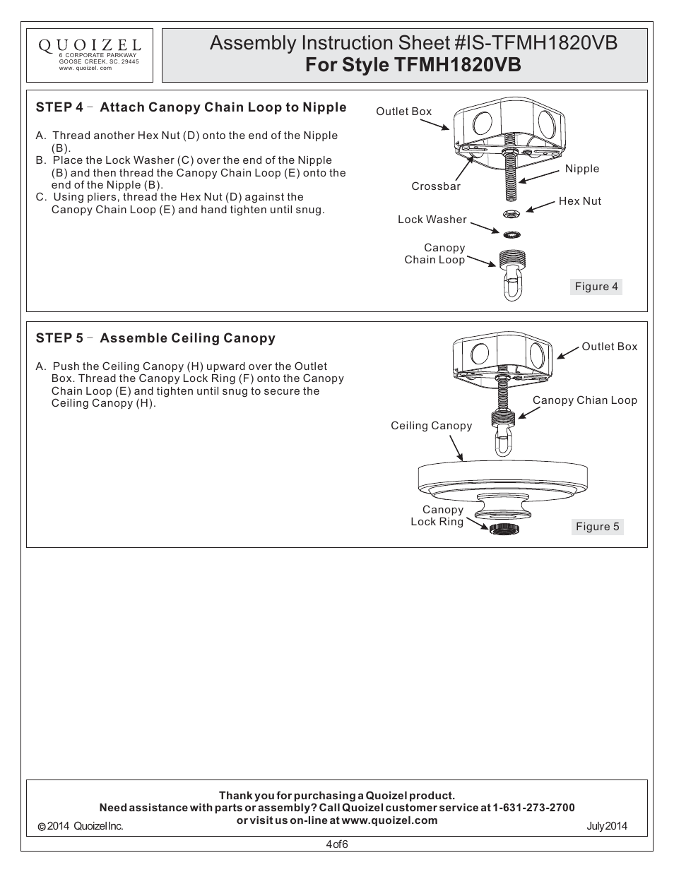 Quoizel TFMH1820VB Mariah User Manual | Page 4 / 6