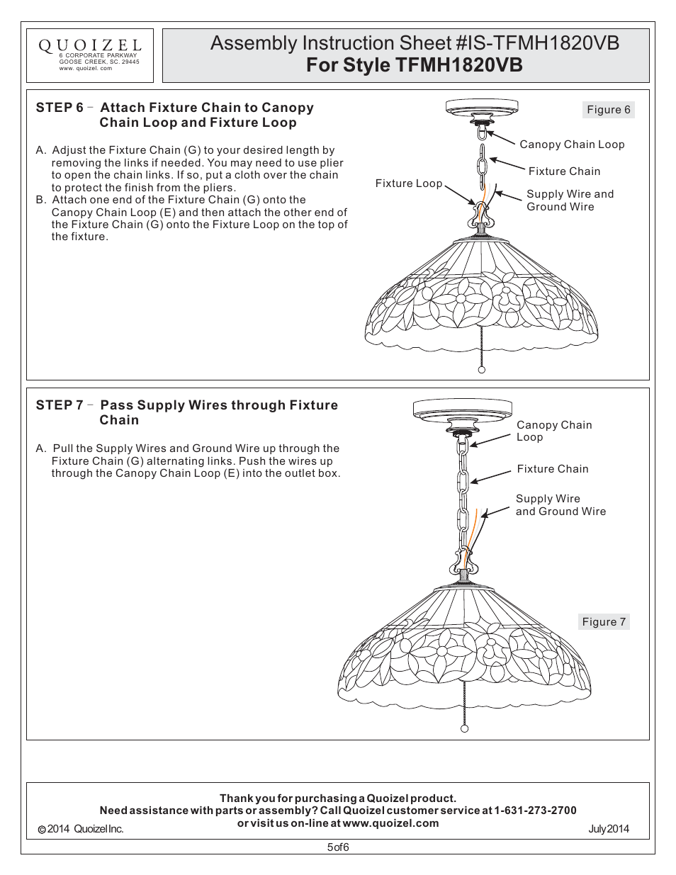 Quoizel TFMH1820VB Mariah User Manual | Page 5 / 6