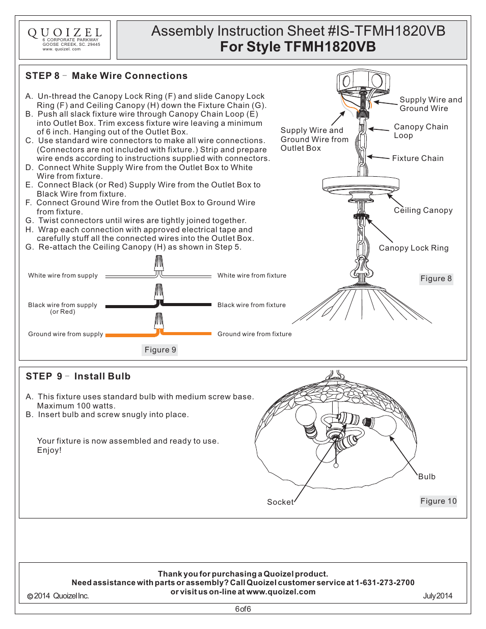 Quoizel TFMH1820VB Mariah User Manual | Page 6 / 6
