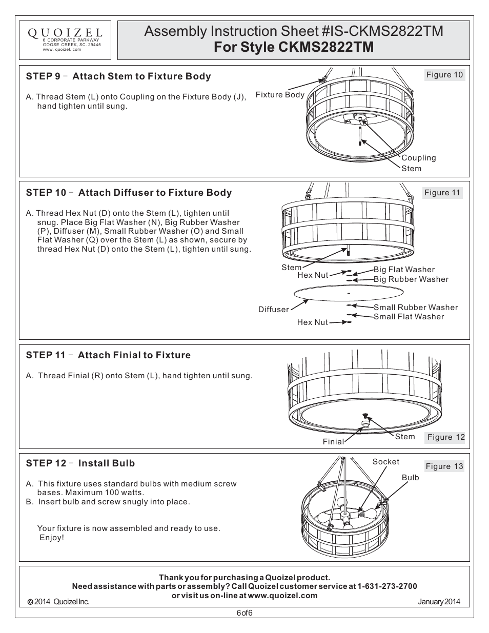 Quoizel CKMS2822TM Marisol User Manual | Page 6 / 6