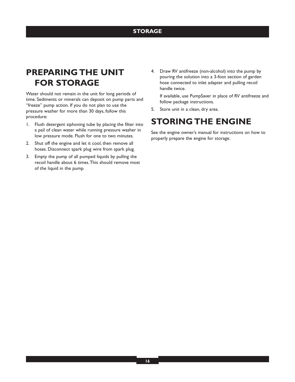 Preparing the unit for storage, Storing the engine | Briggs & Stratton 20223 User Manual | Page 16 / 92