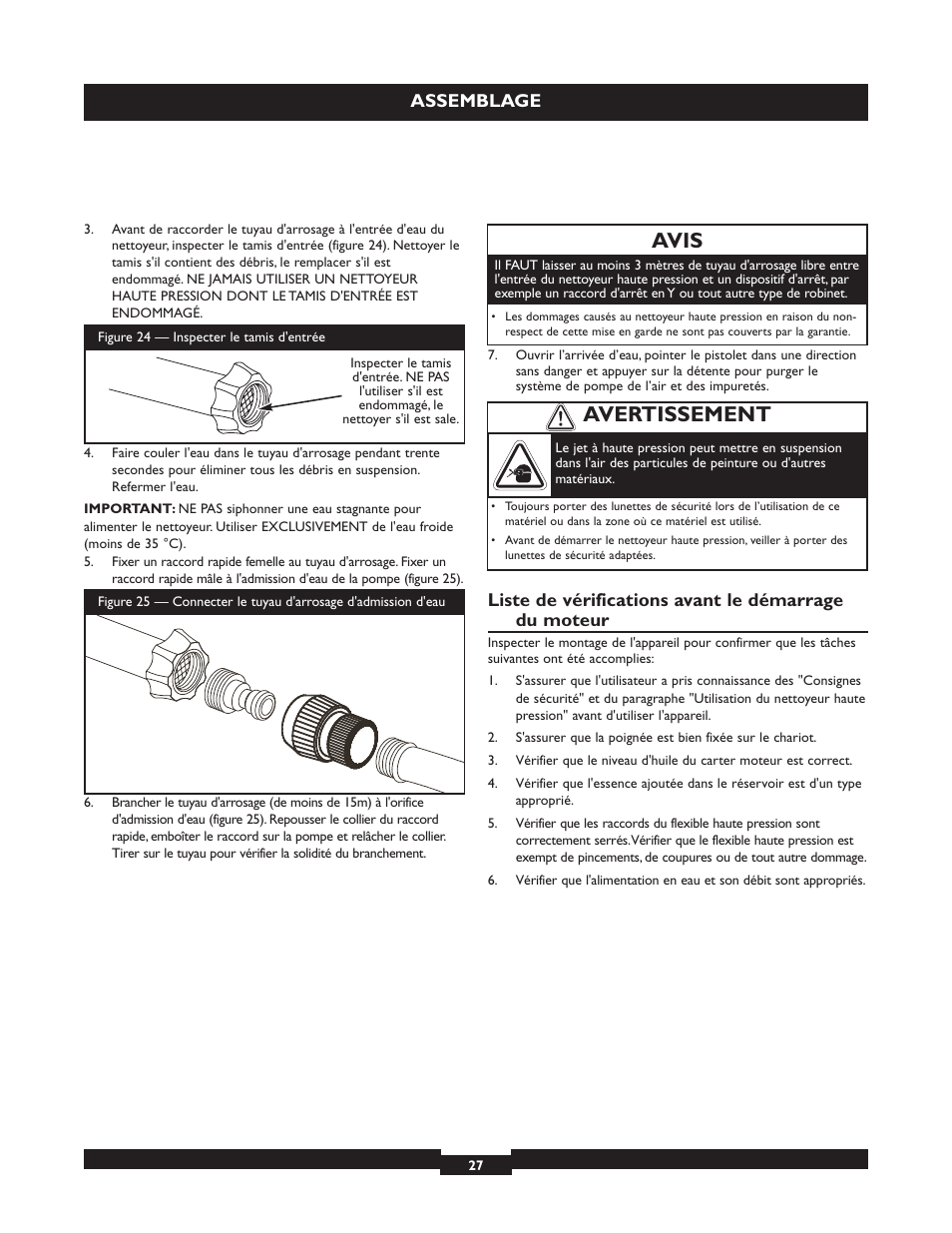 Avis, Avertissement, Assemblage | Briggs & Stratton 20223 User Manual | Page 27 / 92