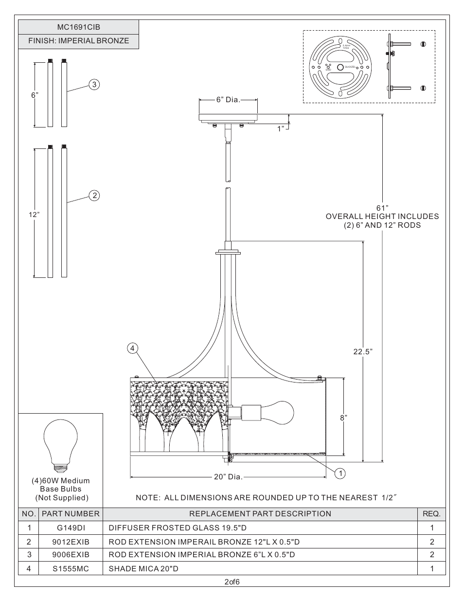 Quoizel MC1691CIB Mica User Manual | Page 2 / 6