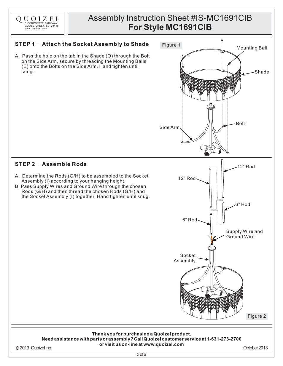 Quoizel MC1691CIB Mica User Manual | Page 3 / 6