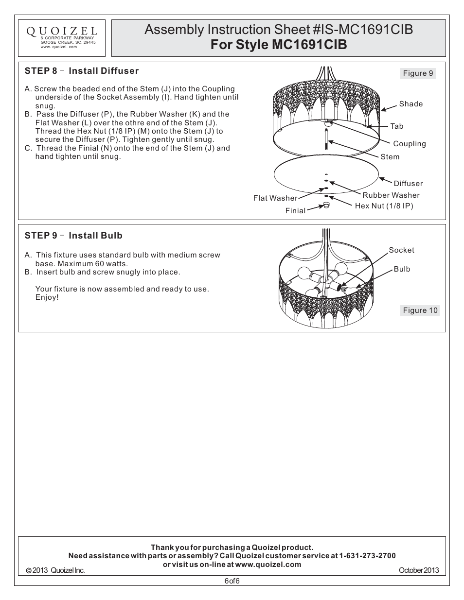 Quoizel MC1691CIB Mica User Manual | Page 6 / 6