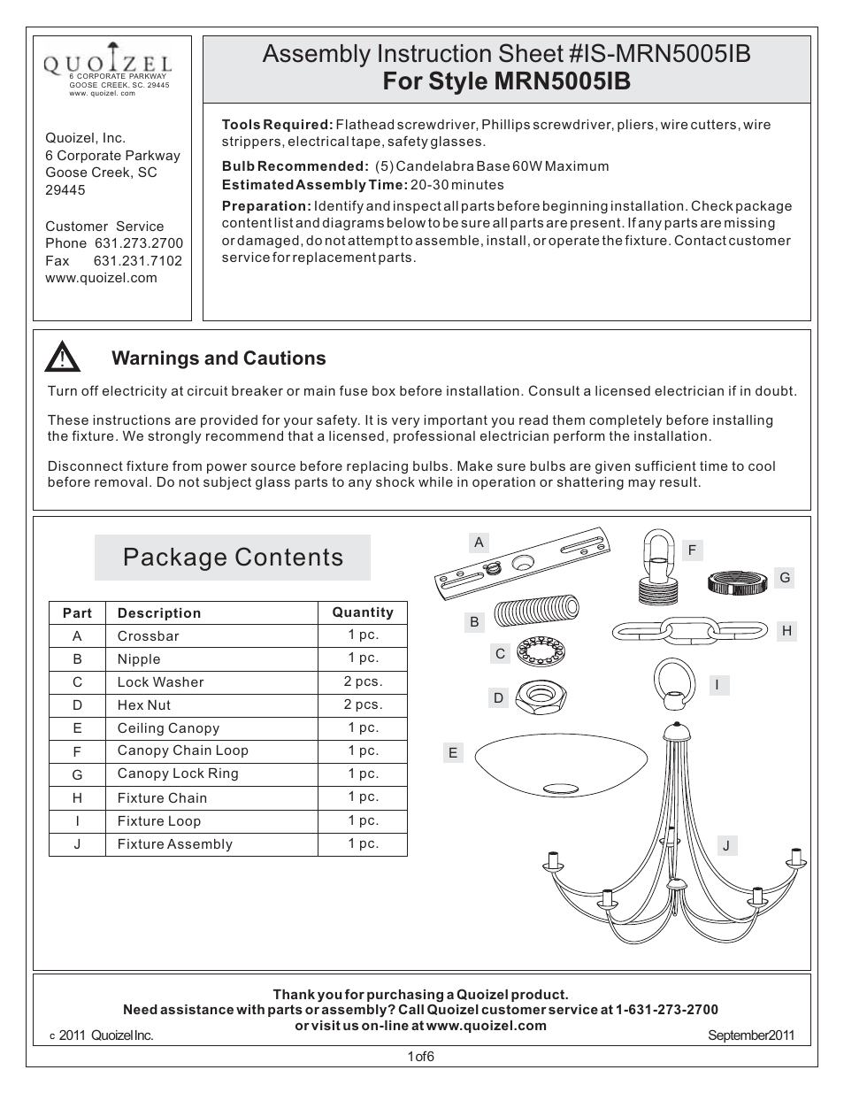 Quoizel MRN5005IB Mirren User Manual | 6 pages