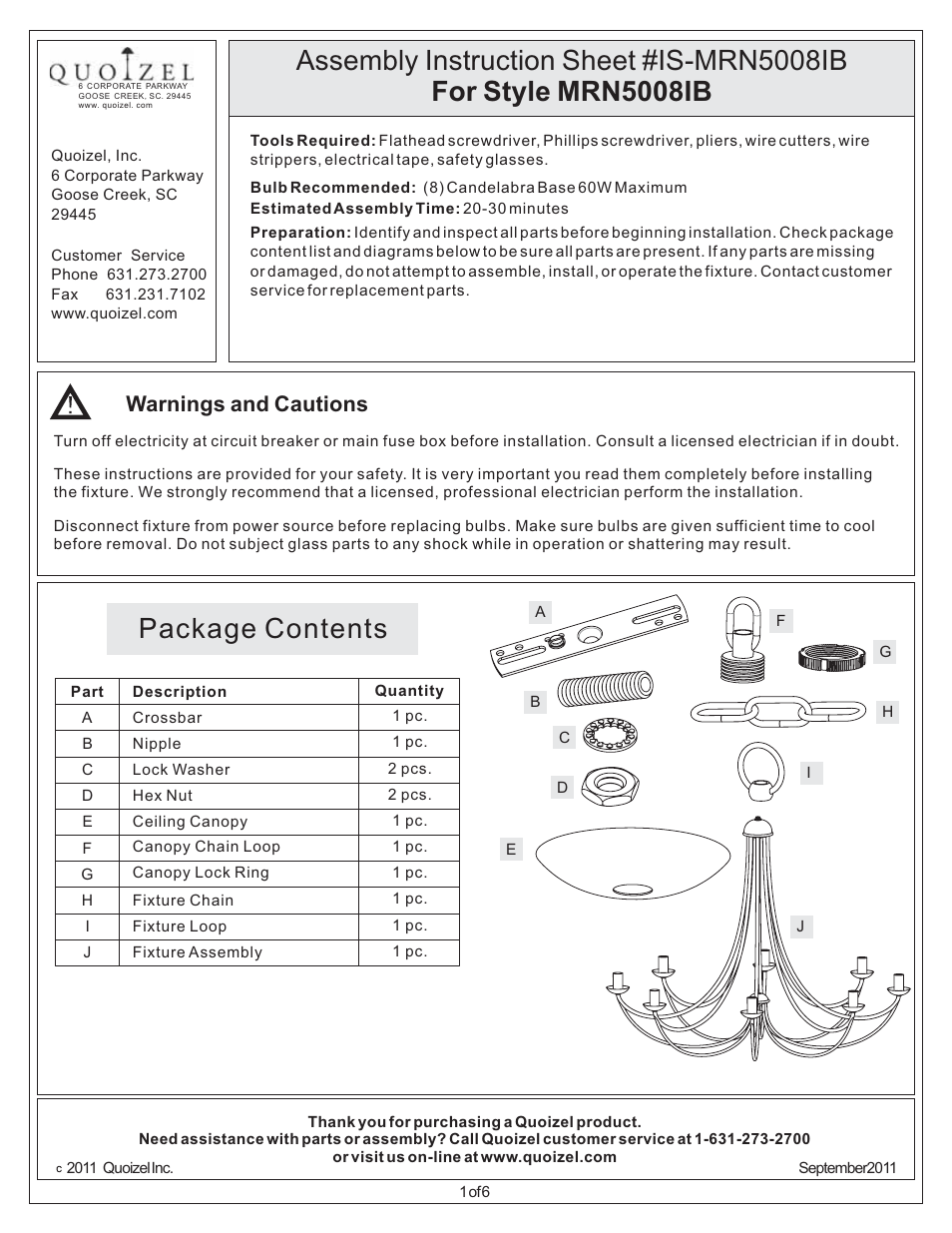 Quoizel MRN5008IB Mirren User Manual | 6 pages