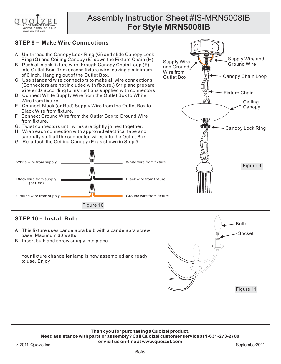 Quoizel MRN5008IB Mirren User Manual | Page 6 / 6