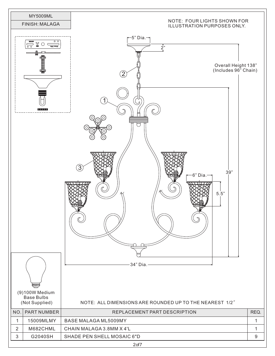 Quoizel MY5009ML Monterey Mosaic User Manual | Page 2 / 7