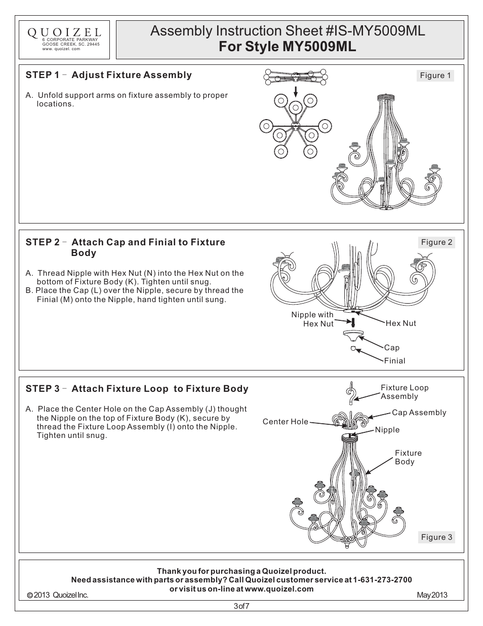 Quoizel MY5009ML Monterey Mosaic User Manual | Page 3 / 7