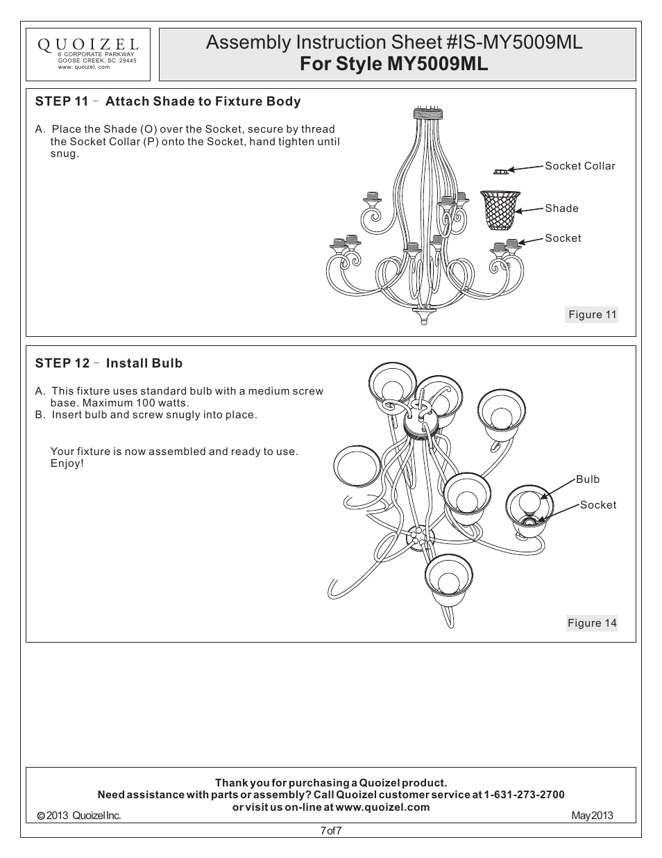 Quoizel MY5009ML Monterey Mosaic User Manual | Page 7 / 7