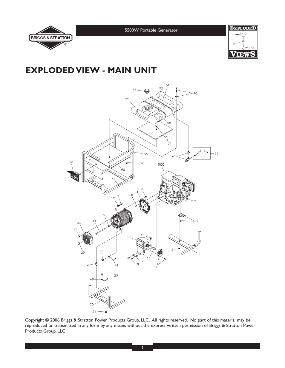 Exploded view - main unit | Briggs & Stratton 030209-2 User Manual | Page 2 / 6