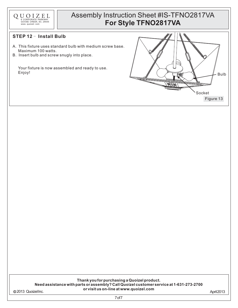 Quoizel TFNO2817VA Navajo User Manual | Page 7 / 7