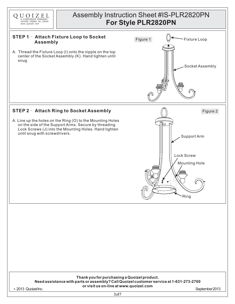 Quoizel PLR2820PN Palmer User Manual | Page 3 / 7