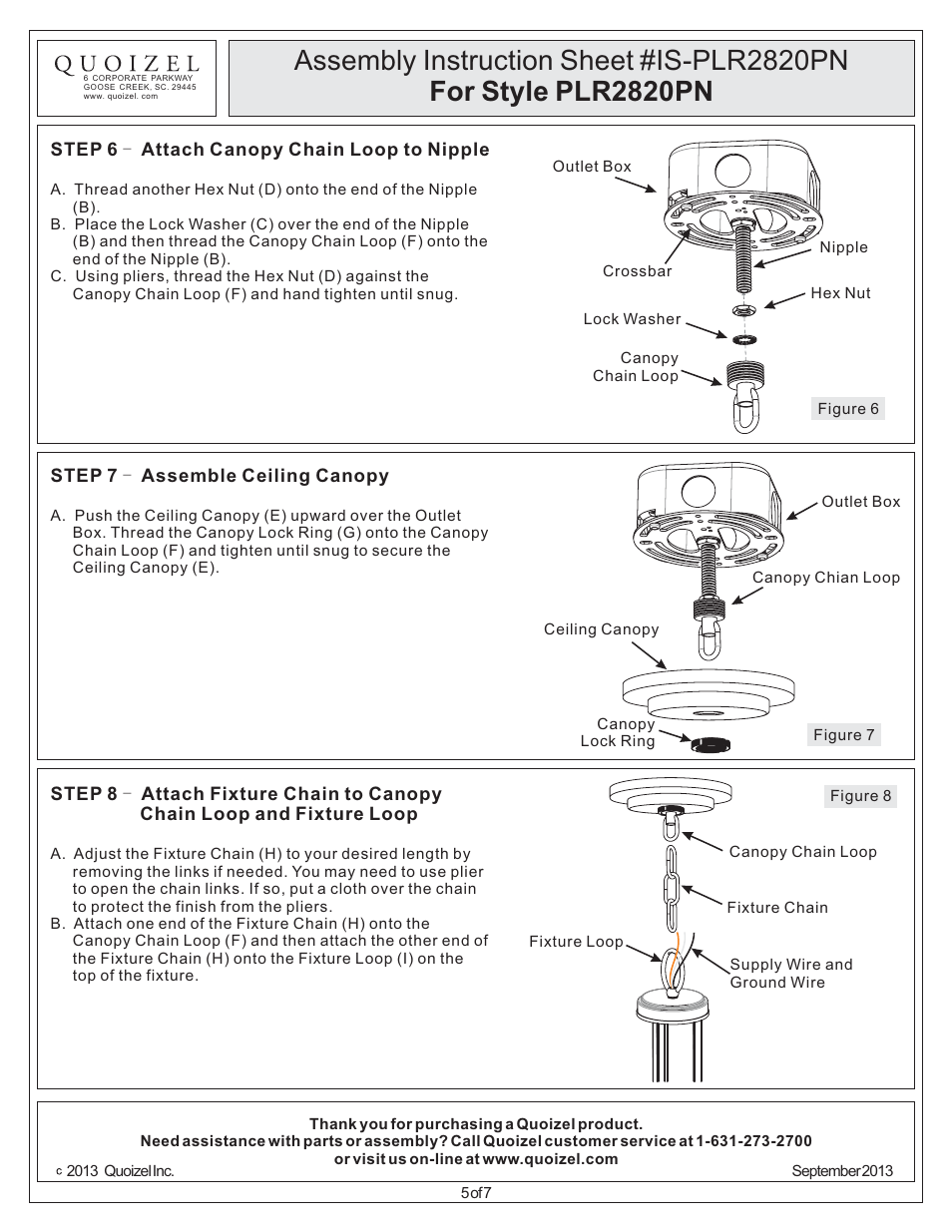 Quoizel PLR2820PN Palmer User Manual | Page 5 / 7