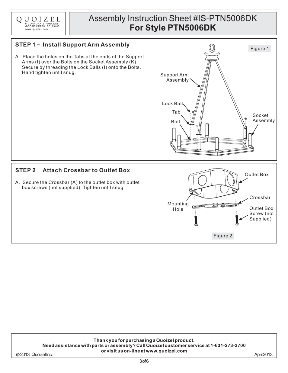 Quoizel PTN5006DK Plantation User Manual | Page 3 / 6