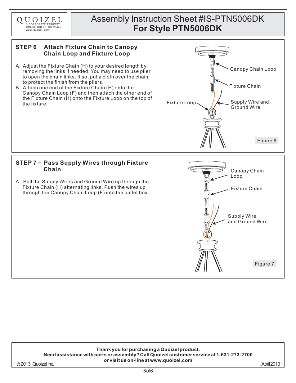 Quoizel PTN5006DK Plantation User Manual | Page 5 / 6
