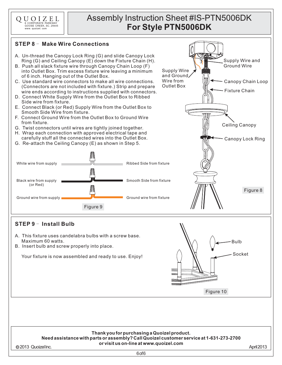 Quoizel PTN5006DK Plantation User Manual | Page 6 / 6