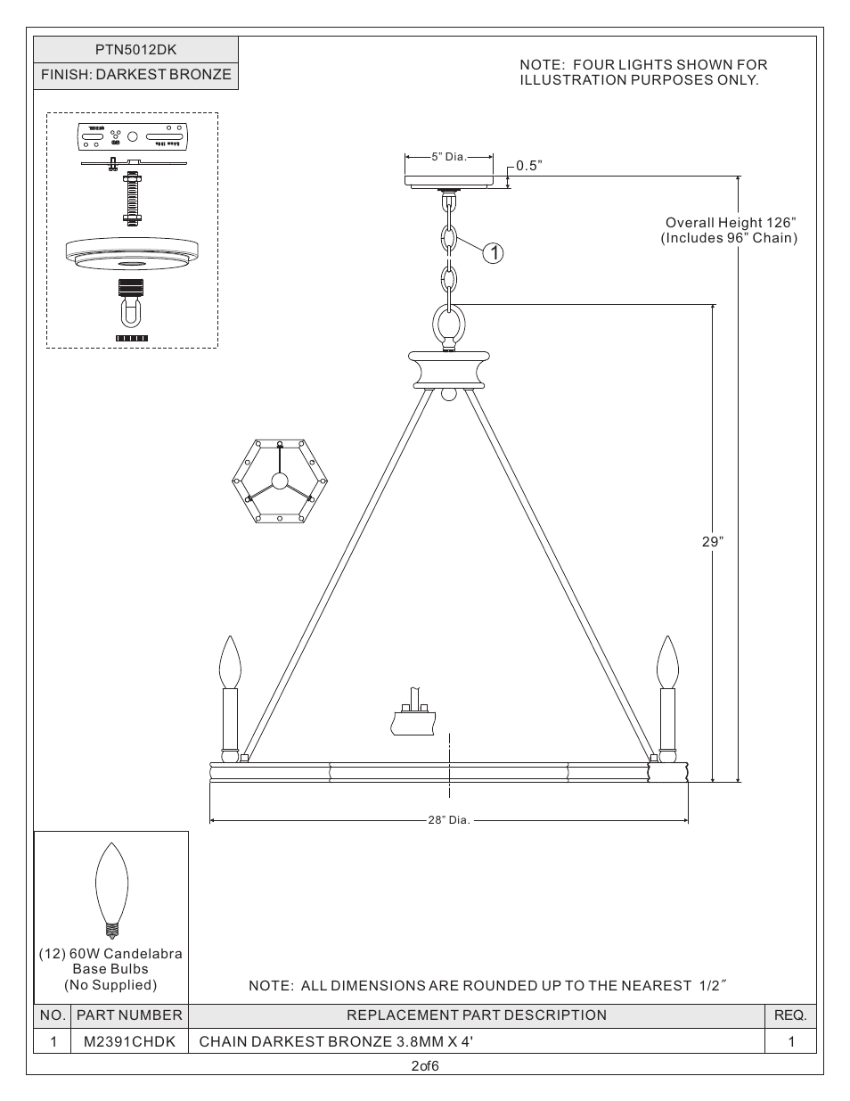 Darkest bronze | Quoizel PTN5012DK Plantation User Manual | Page 2 / 6