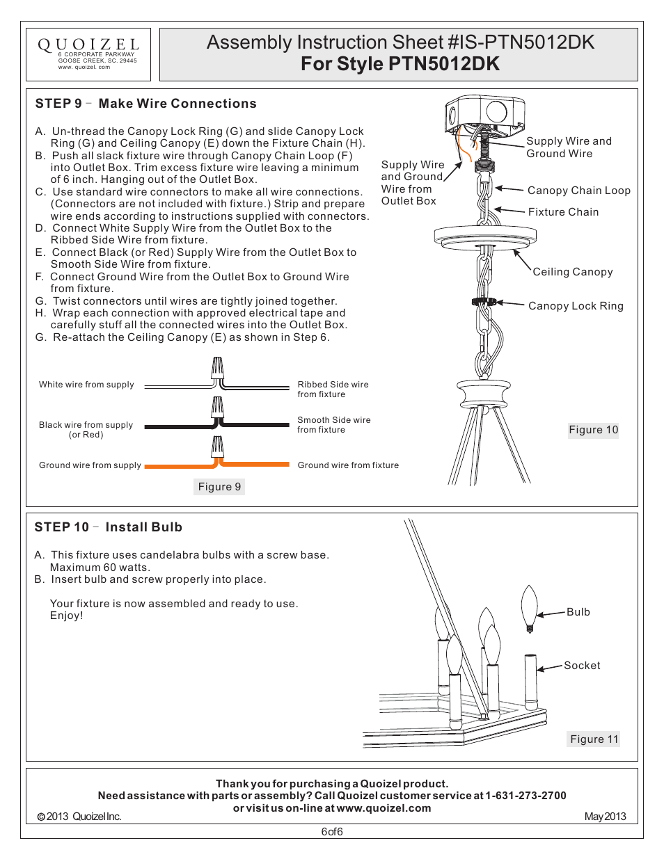 Quoizel PTN5012DK Plantation User Manual | Page 6 / 6