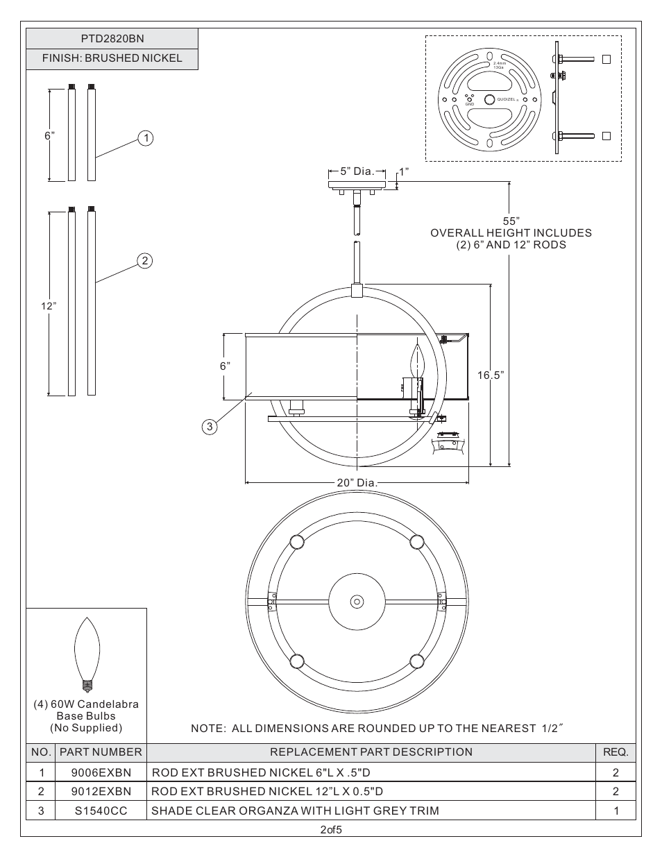 Quoizel PTD2820BN Portland User Manual | Page 2 / 5