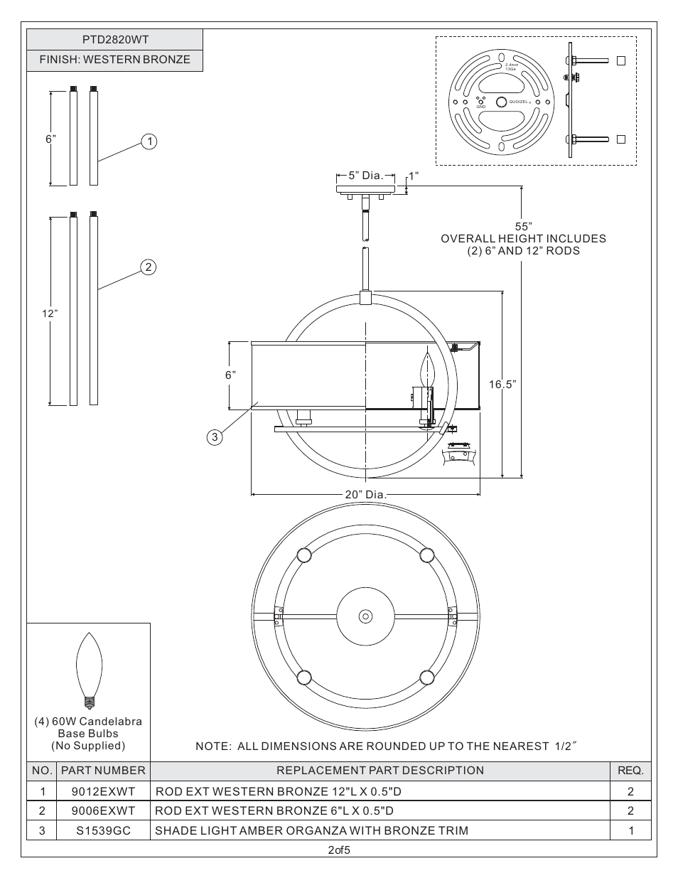 Quoizel PTD2820WT Portland User Manual | Page 2 / 5