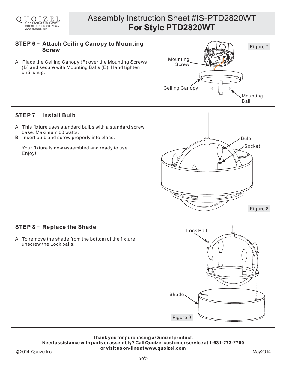 Quoizel PTD2820WT Portland User Manual | Page 5 / 5