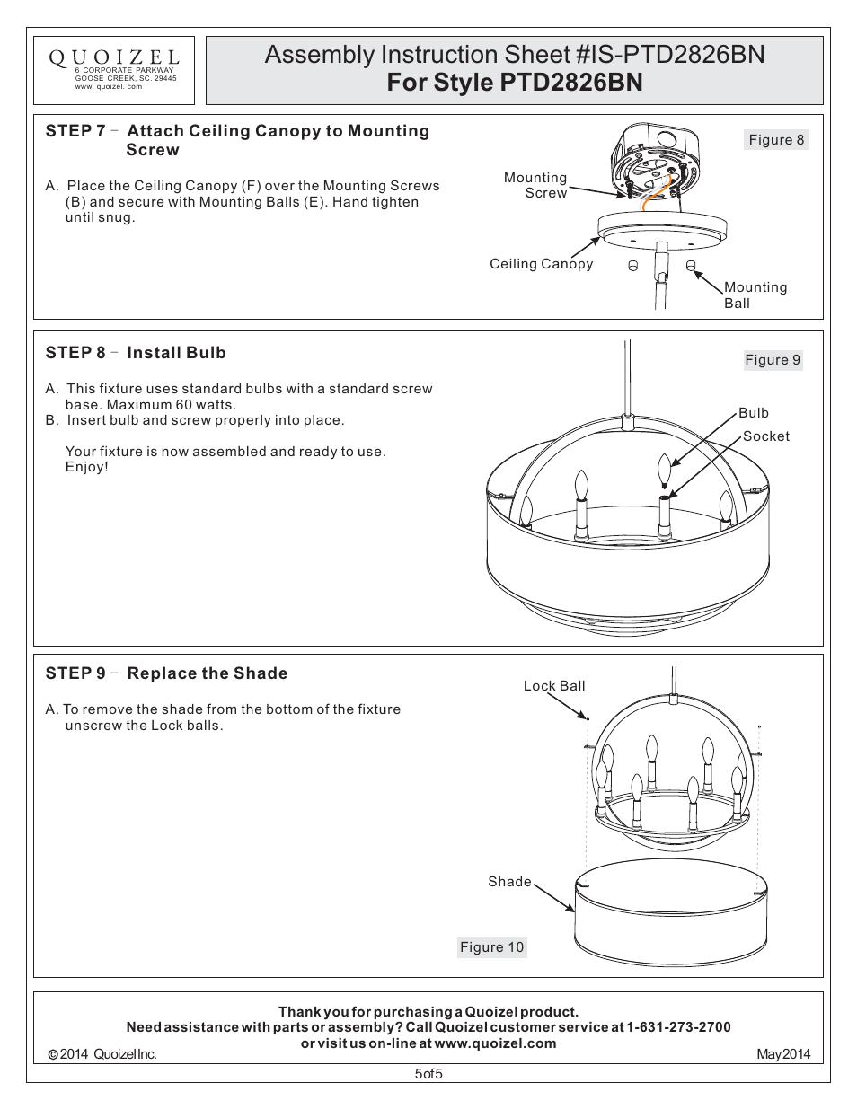 Quoizel PTD2826BN Portland User Manual | Page 5 / 5