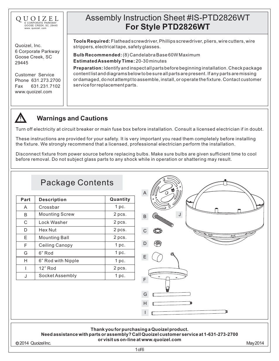 Quoizel PTD2826WT Portland User Manual | 5 pages