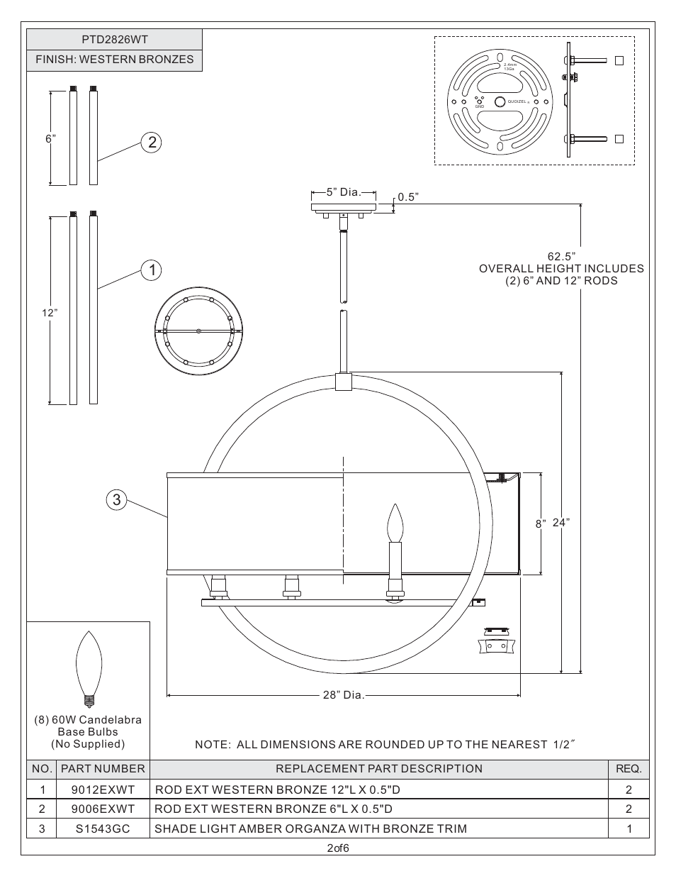 Quoizel PTD2826WT Portland User Manual | Page 2 / 5