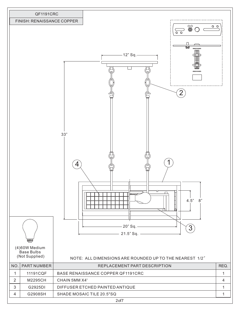 Quoizel QF1191CRC Quoizel Fixture User Manual | Page 2 / 7