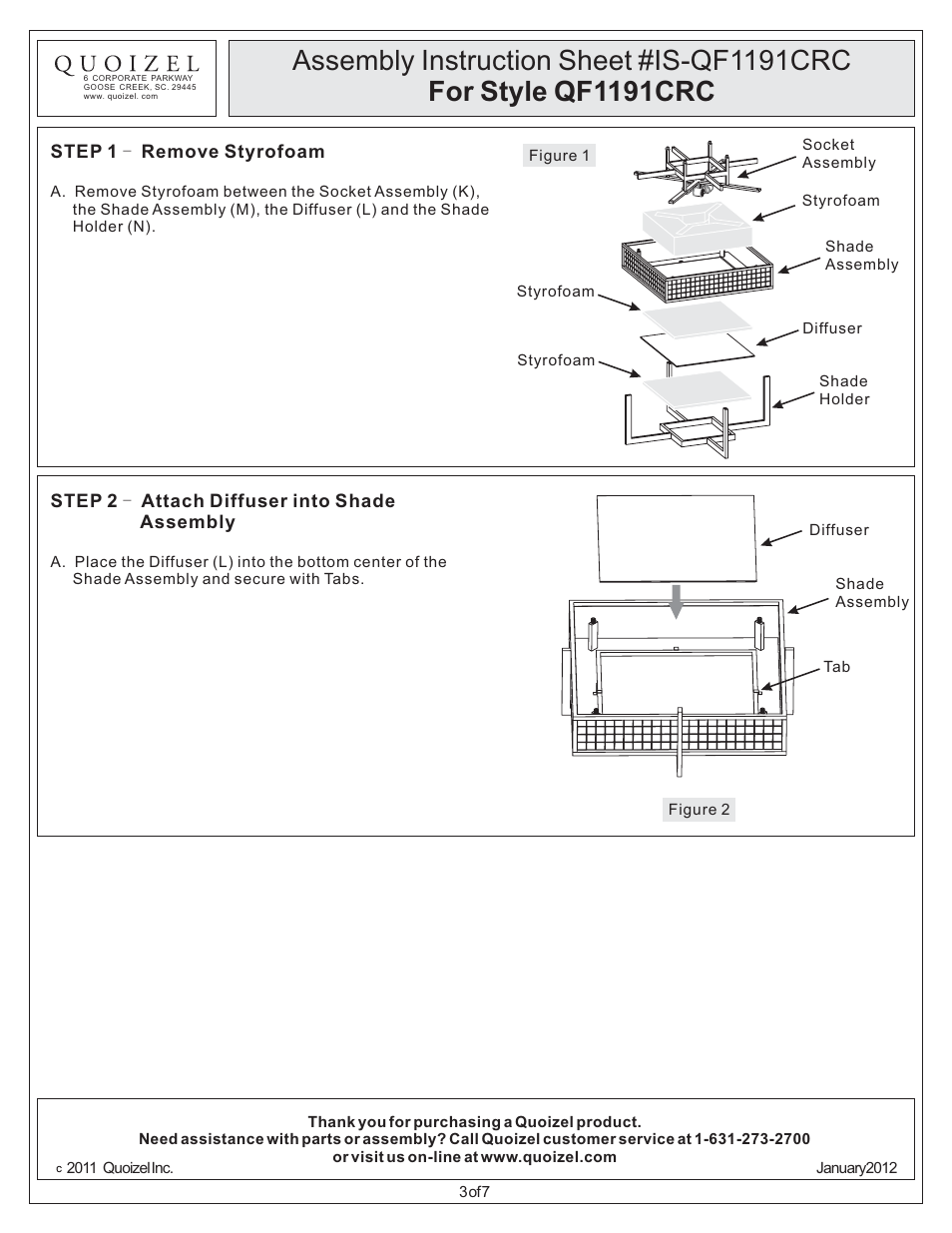 Quoizel QF1191CRC Quoizel Fixture User Manual | Page 3 / 7