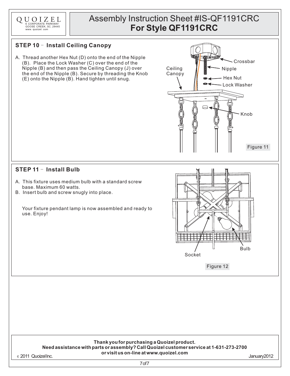 Quoizel QF1191CRC Quoizel Fixture User Manual | Page 7 / 7