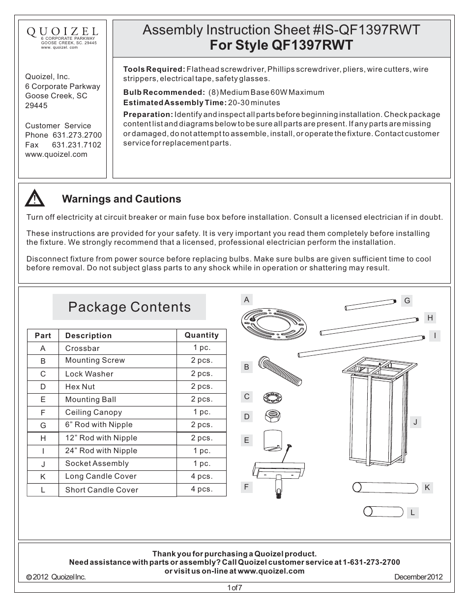 Quoizel QF1397RWT Quoizel Fixture User Manual | 7 pages